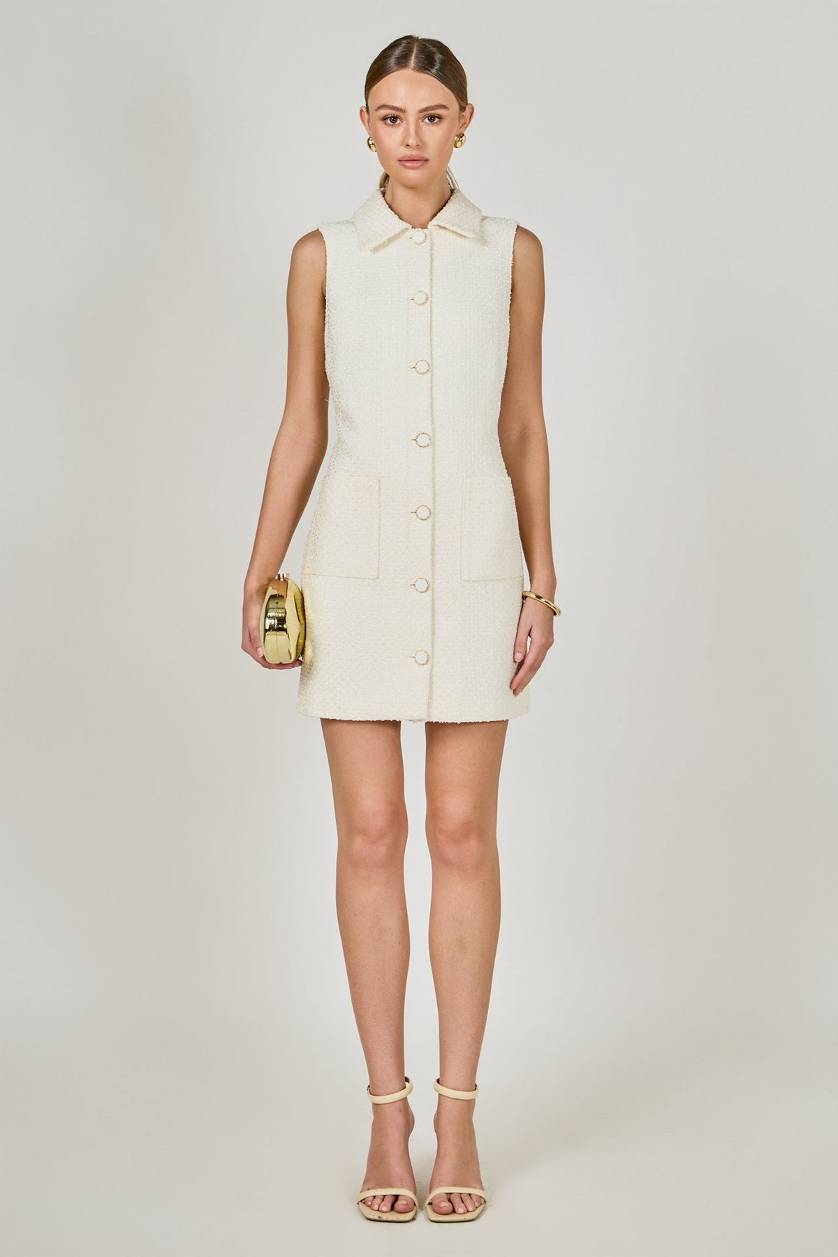 ENDLESS ROSE - Tweed Collared Mini Dress - DRESSES available at Objectrare