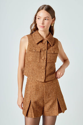 ENDLESS ROSE - Tweed Short Sleeveless Jacket - JACKETS available at Objectrare