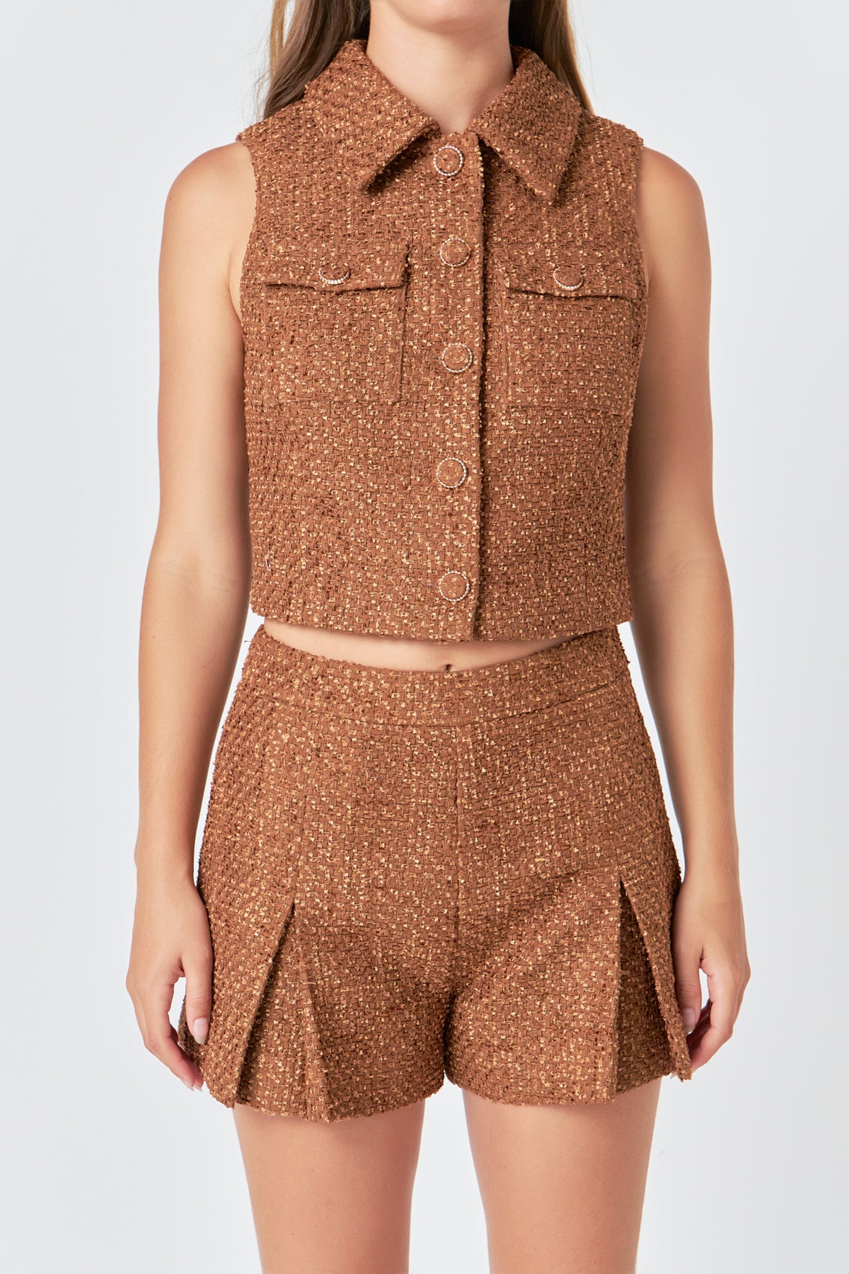 ENDLESS ROSE - Tweed Short Sleeveless Jacket - JACKETS available at Objectrare