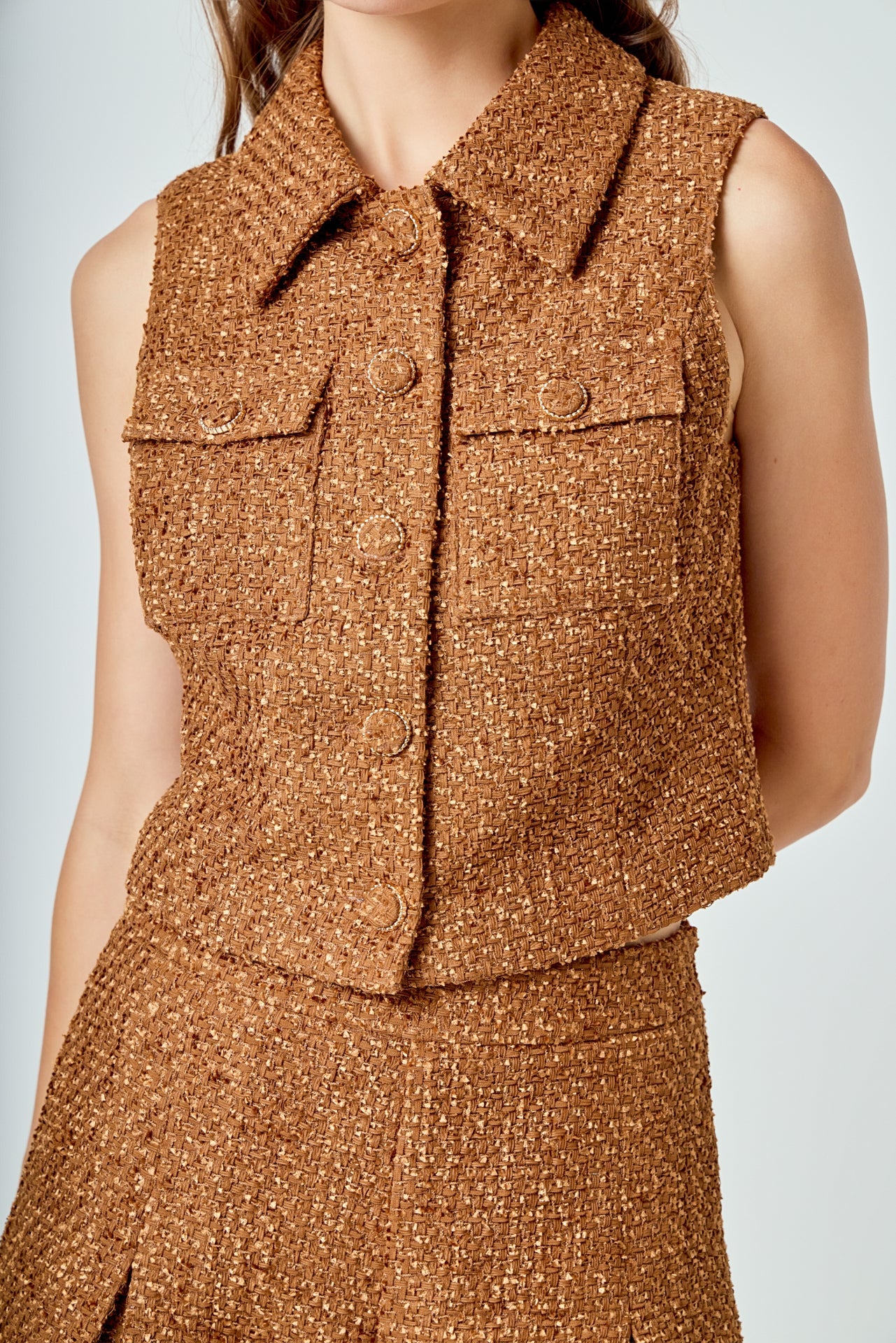 ENDLESS ROSE - Tweed Short Sleeveless Jacket - JACKETS available at Objectrare