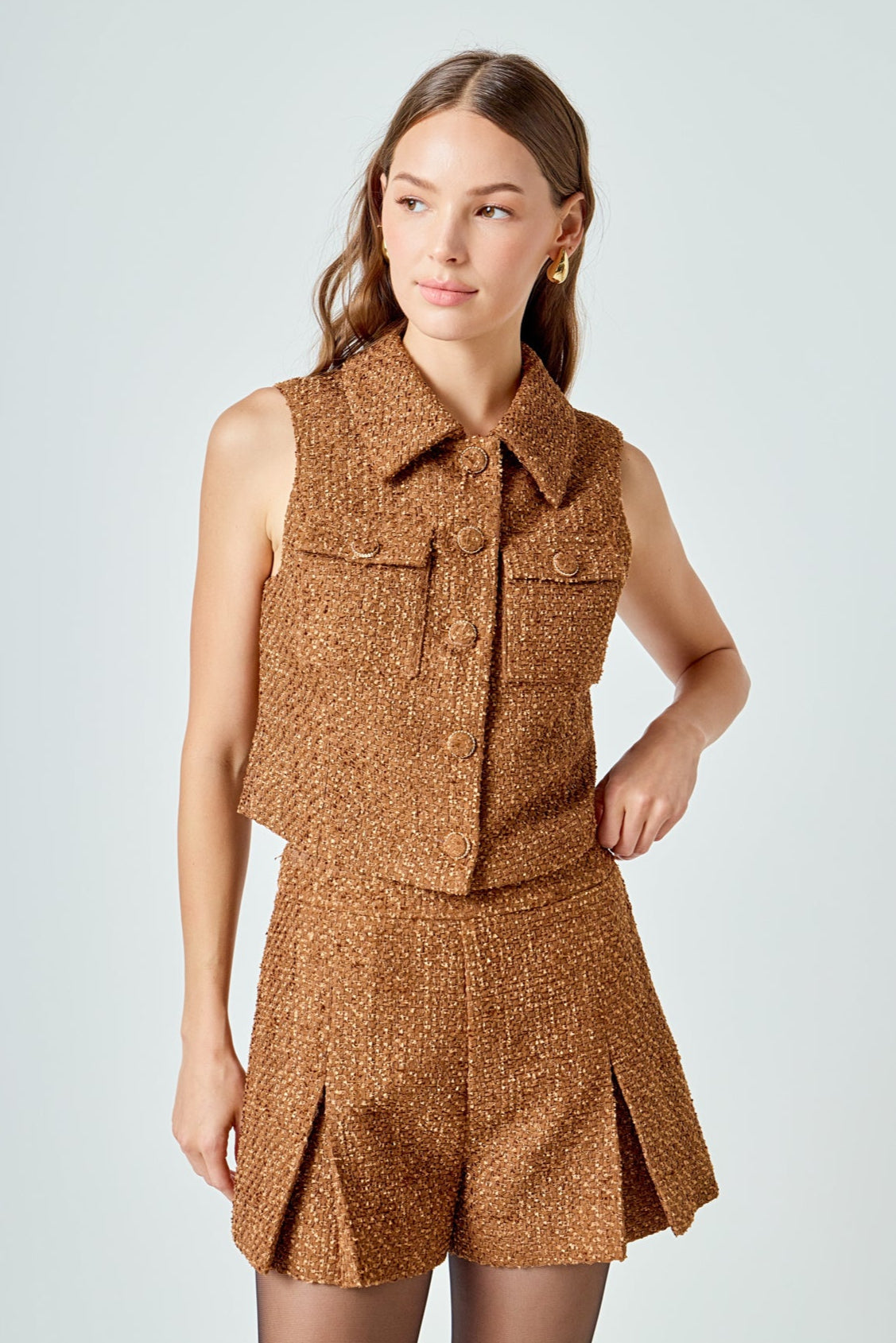 ENDLESS ROSE - Tweed Pleated Shorts - SHORTS available at Objectrare