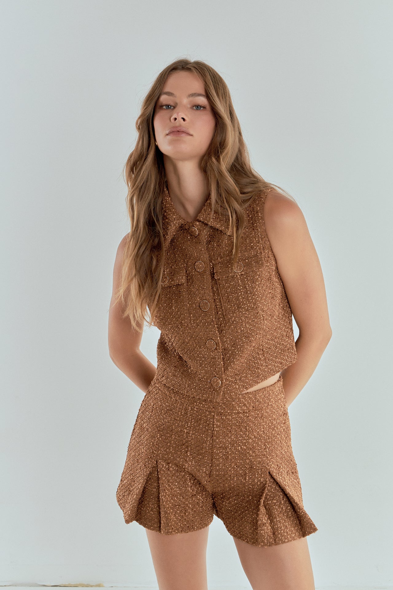 ENDLESS ROSE - Endless Rose - Tweed Short Sleeveless Jacket - JACKETS available at Objectrare