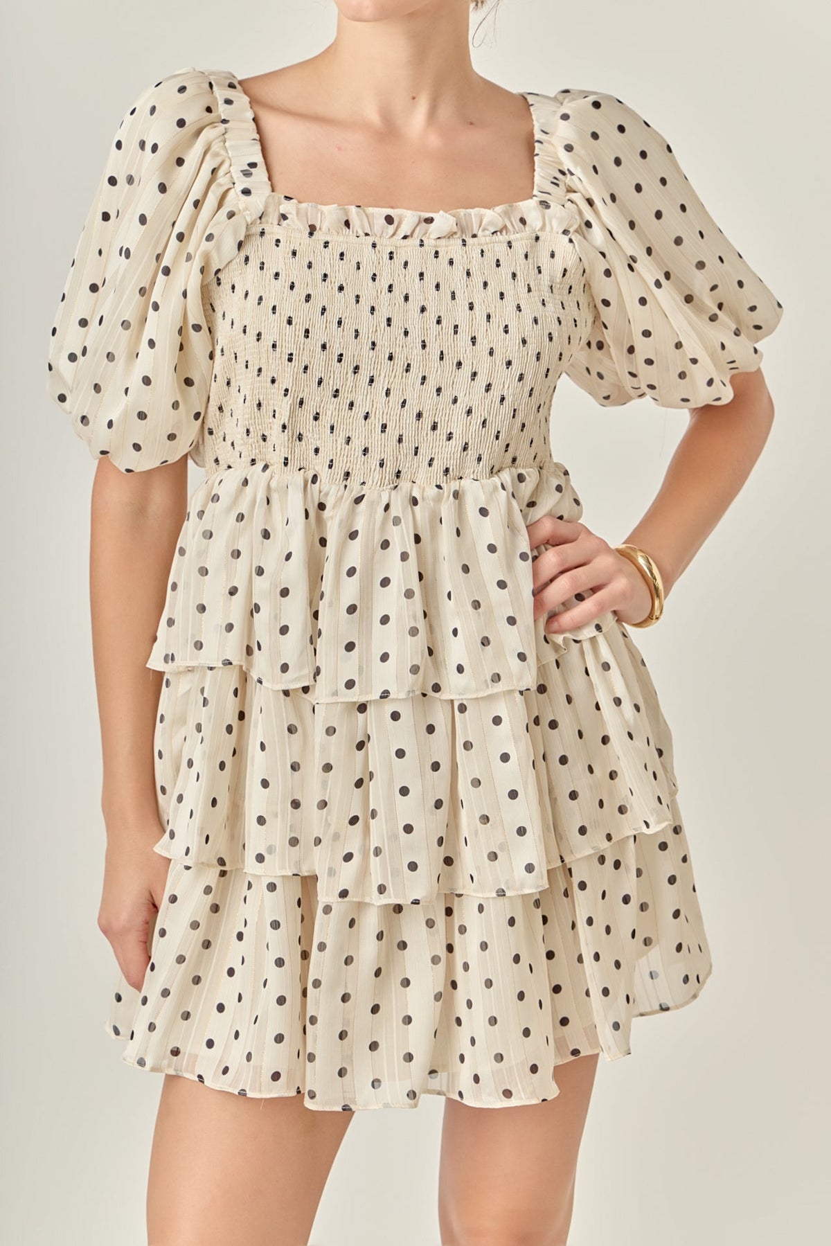 ENGLISH FACTORY - Polka Dot Lurex Multi Tiered Mini Dress - DRESSES available at Objectrare