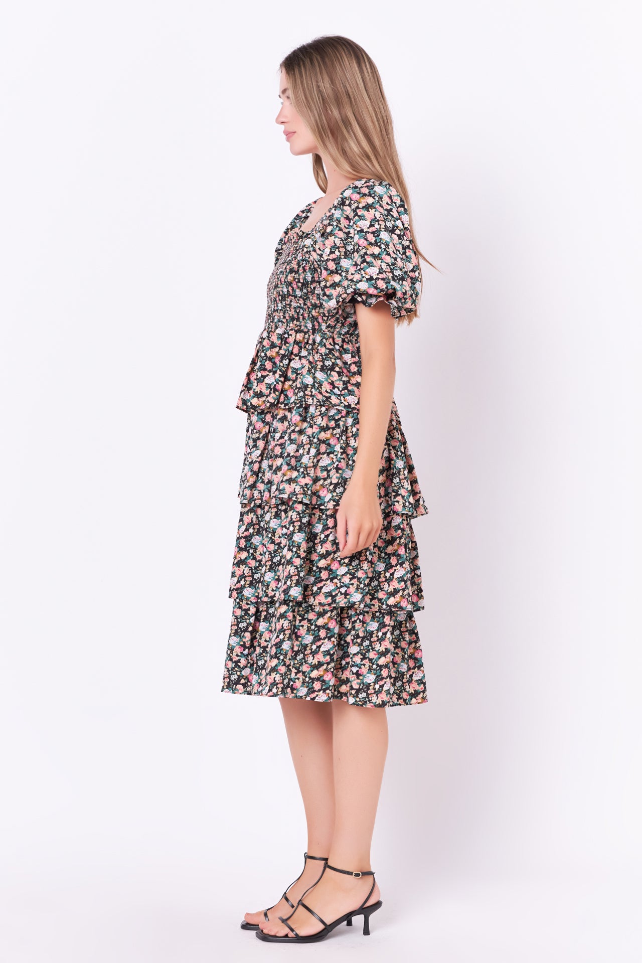ENGLISH FACTORY - Floral Smocked Midi Tiered Dress - DRESSES available at Objectrare
