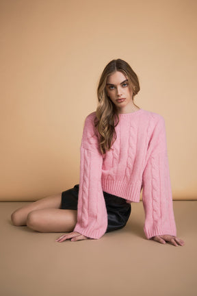 ENDLESS ROSE - Cable Knit Cropped Sweater - SWEATERS & KNITS available at Objectrare