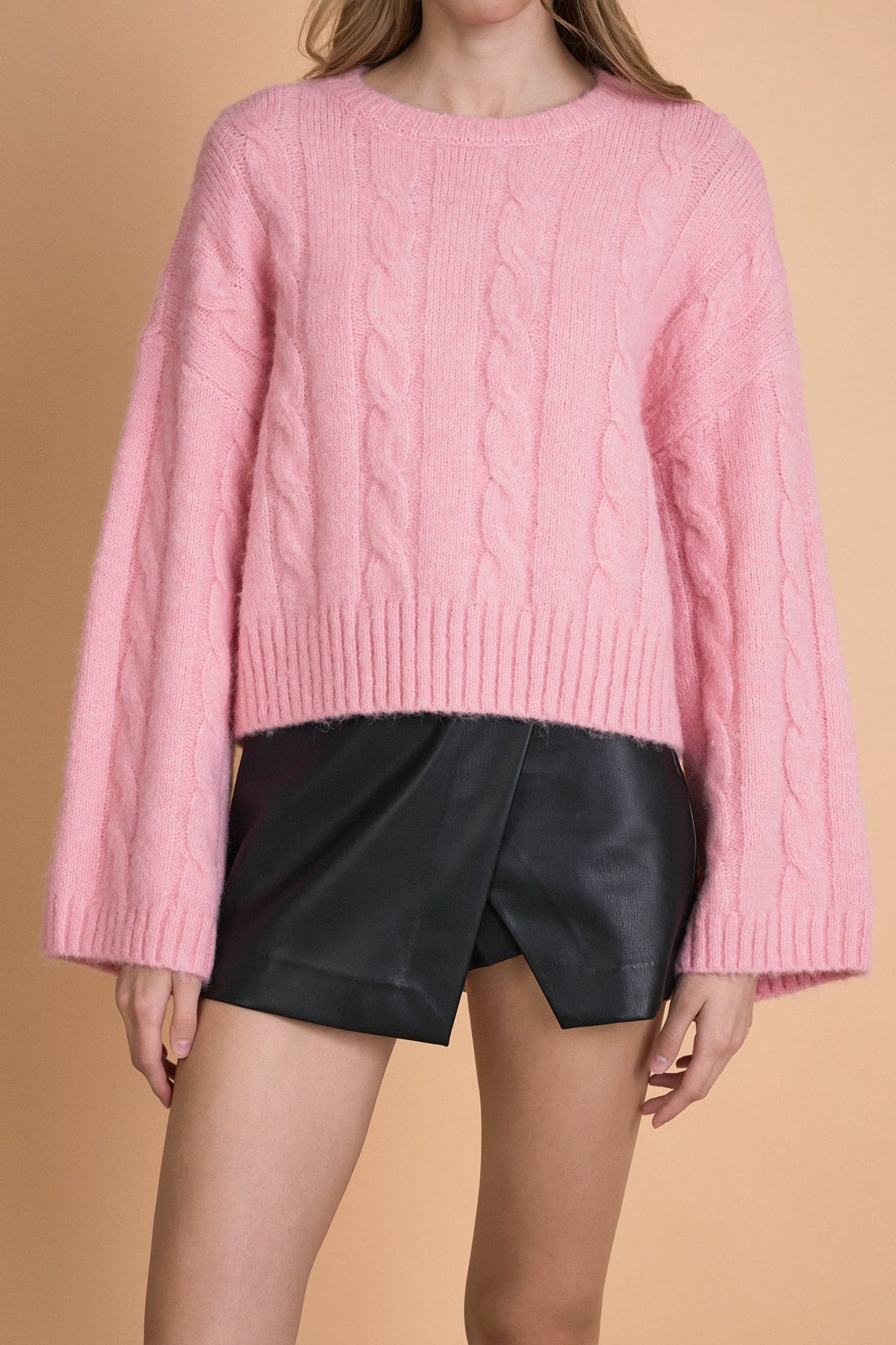 ENDLESS ROSE - Cable Knit Cropped Sweater - SWEATERS & KNITS available at Objectrare