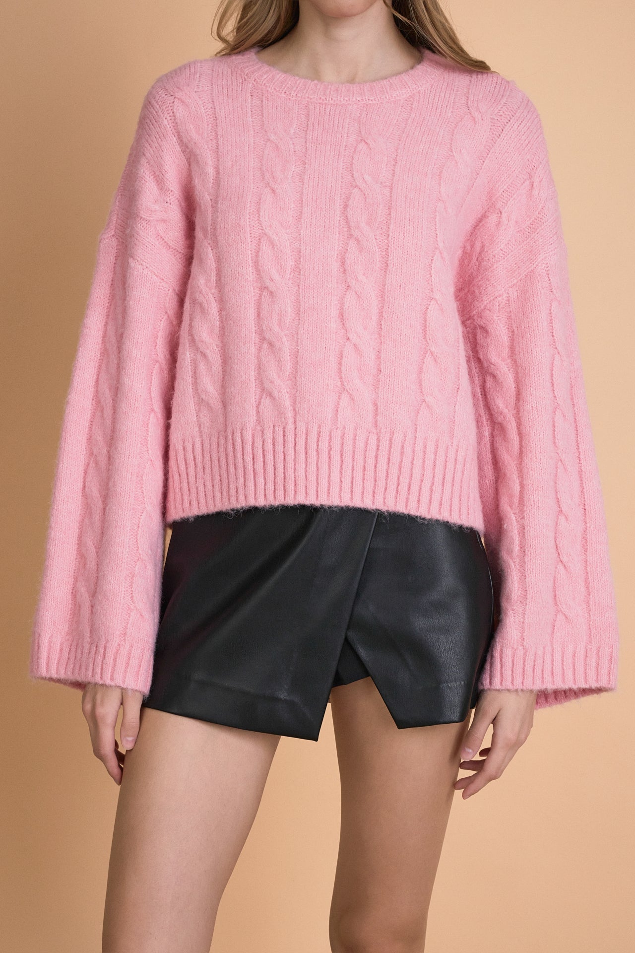 ENDLESS ROSE - Cable Knit Cropped Sweater - SWEATERS & KNITS available at Objectrare
