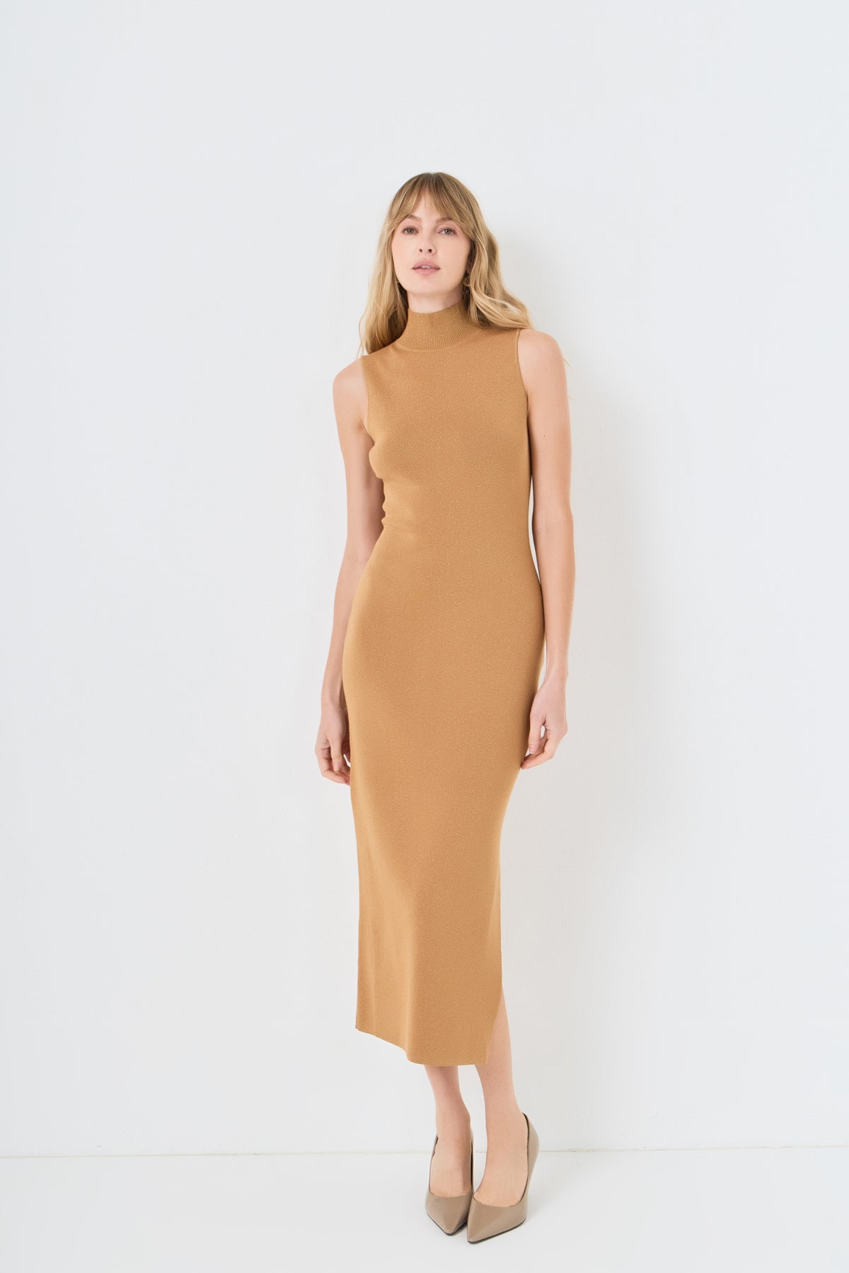 Lurex High Neck Midi Dress