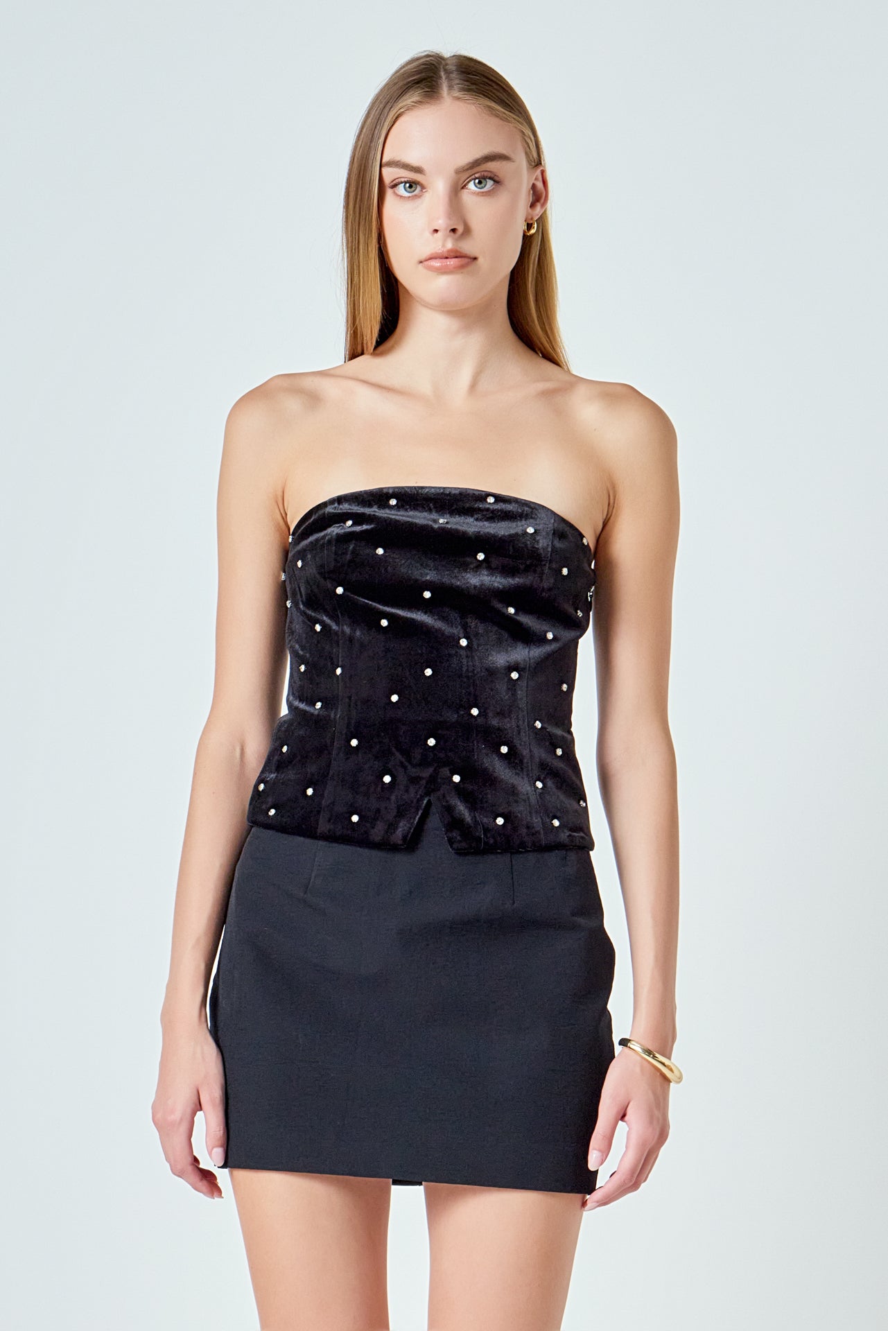 ENDLESS ROSE - Velvet Rhinestone Bustier - TOPS available at Objectrare