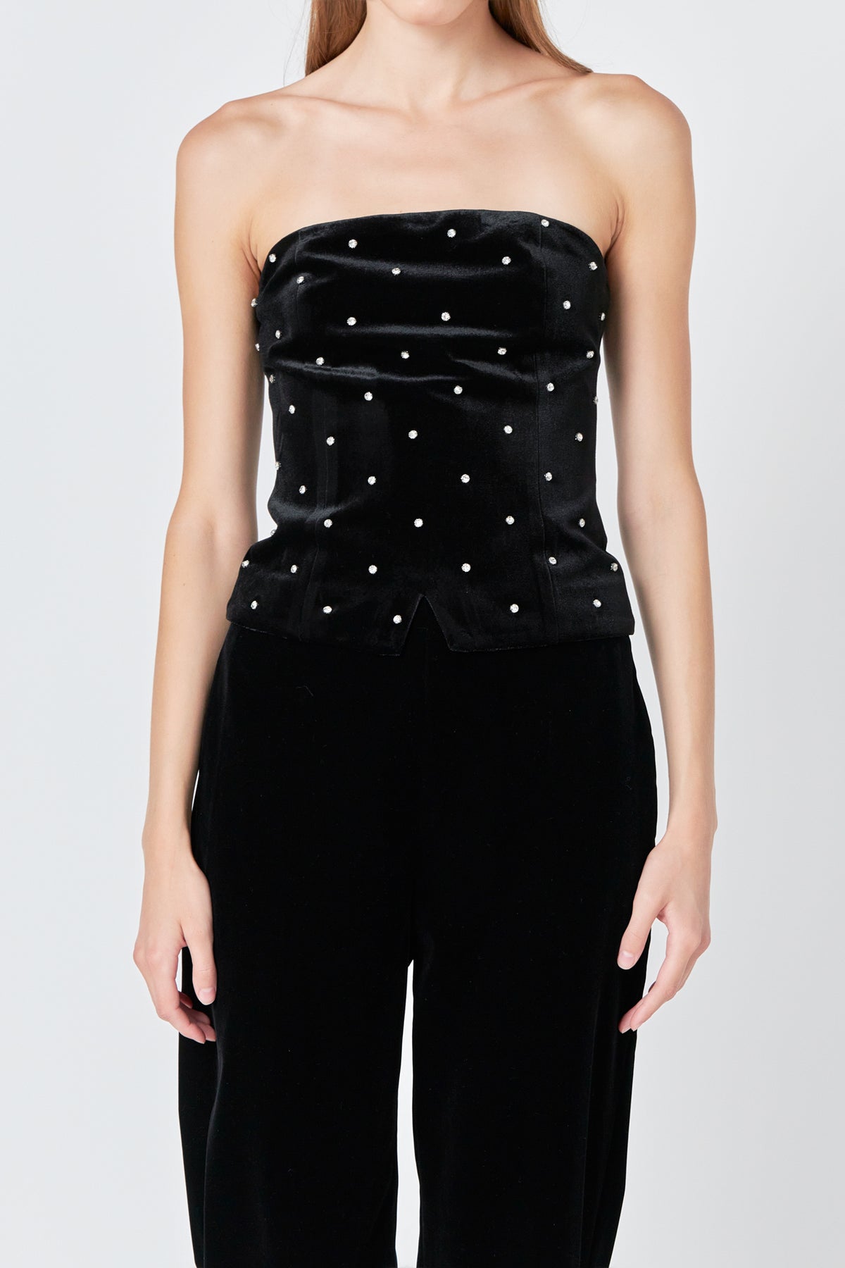 ENDLESS ROSE - Velvet Rhinestone Bustier - TOPS available at Objectrare