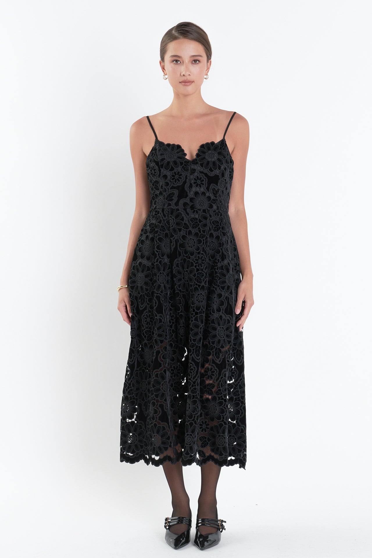 ENDLESS ROSE - Velvet Lace Midi Dress - DRESSES available at Objectrare