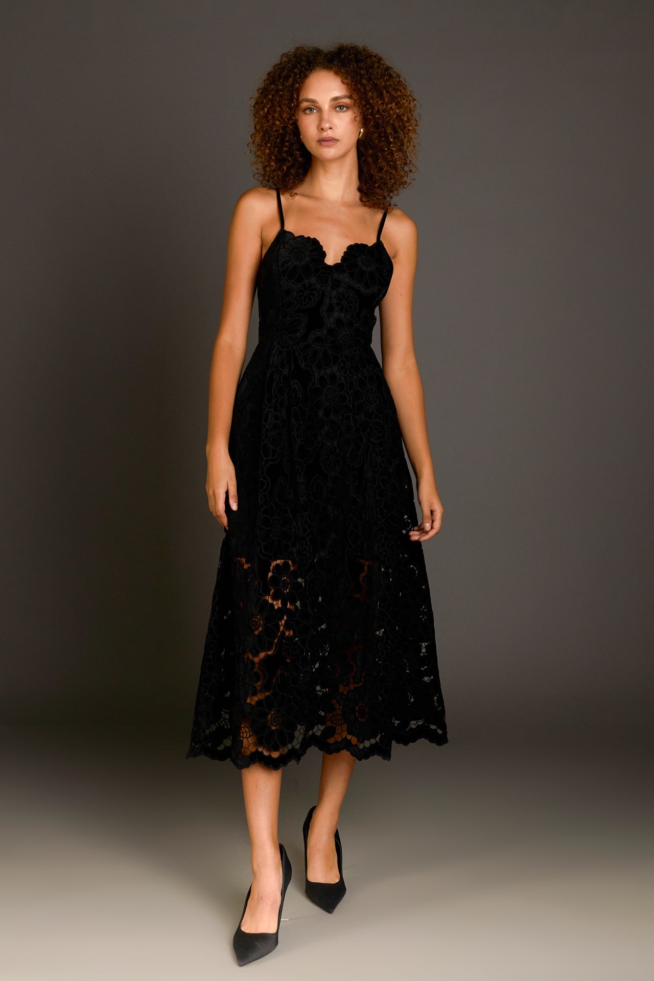 ENDLESS ROSE - Velvet Lace Midi Dress - DRESSES available at Objectrare