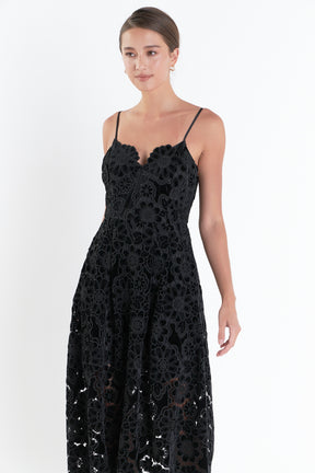 ENDLESS ROSE - Velvet Lace Midi Dress - DRESSES available at Objectrare