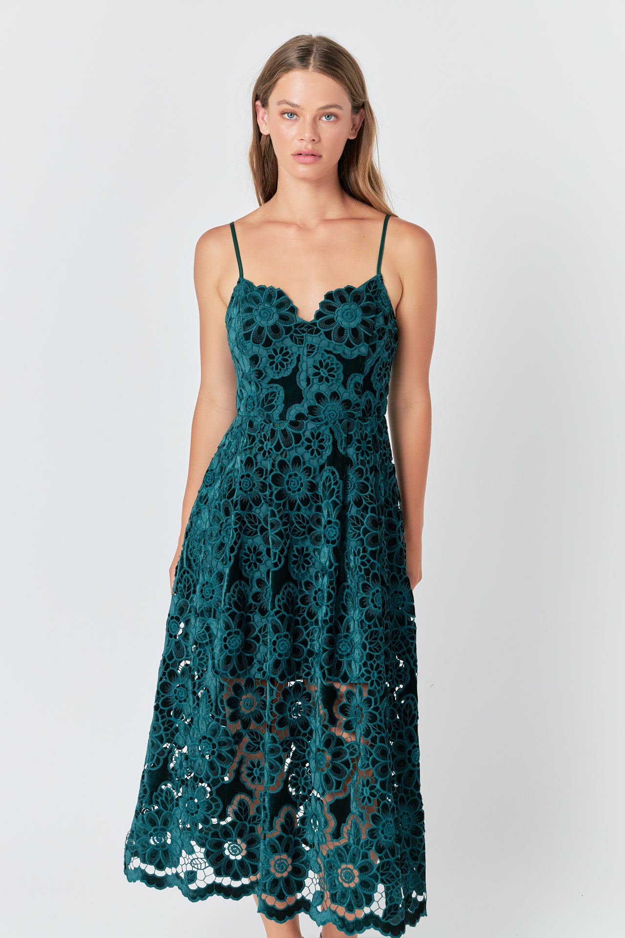 ENDLESS ROSE - Velvet Lace Midi Dress - DRESSES available at Objectrare