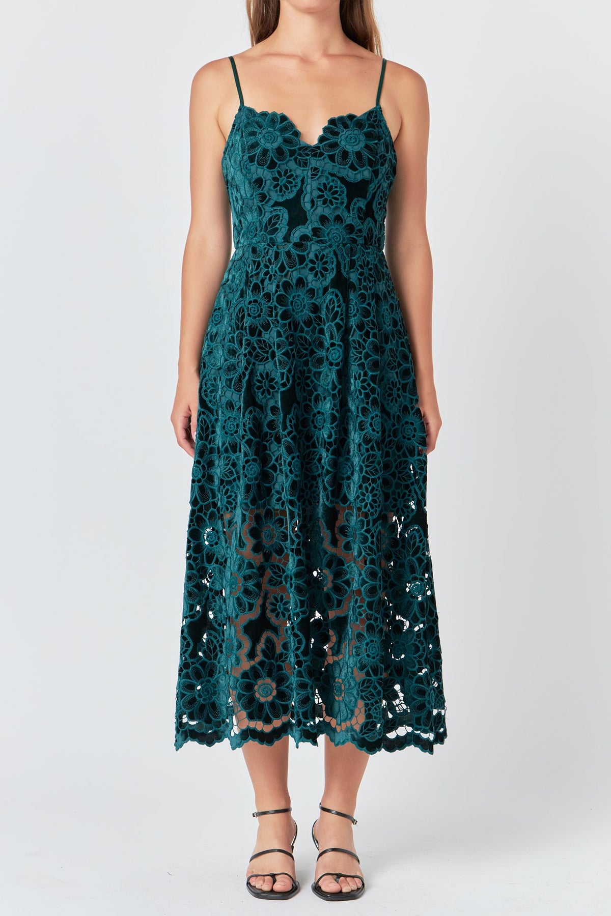 ENDLESS ROSE - Velvet Lace Midi Dress - DRESSES available at Objectrare