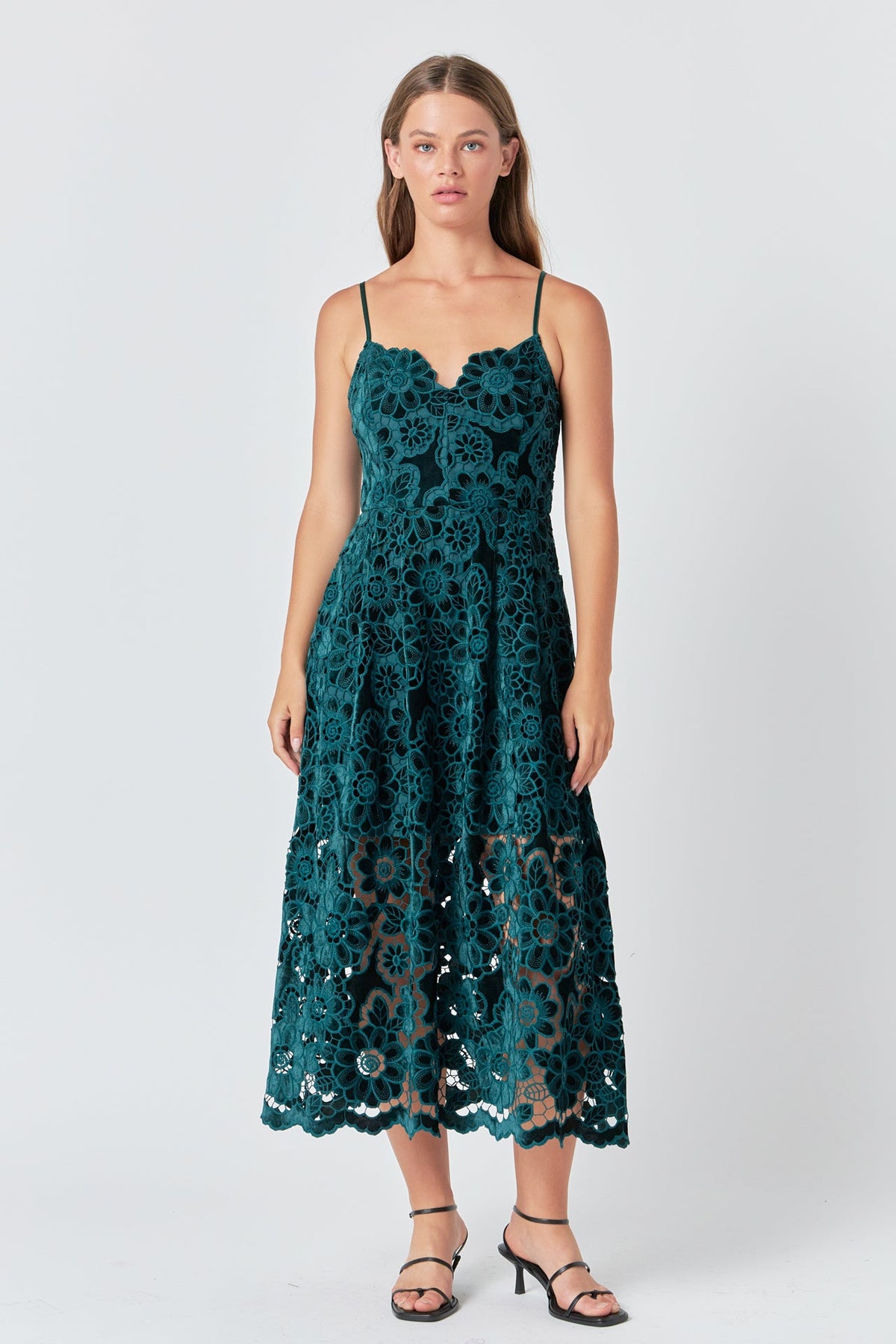 ENDLESS ROSE - Velvet Lace Midi Dress - DRESSES available at Objectrare