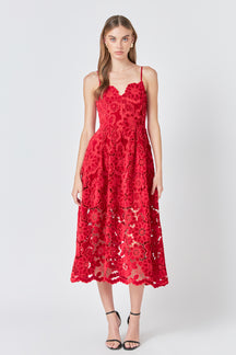 ENDLESS ROSE - Velvet Lace Midi Dress - DRESSES available at Objectrare