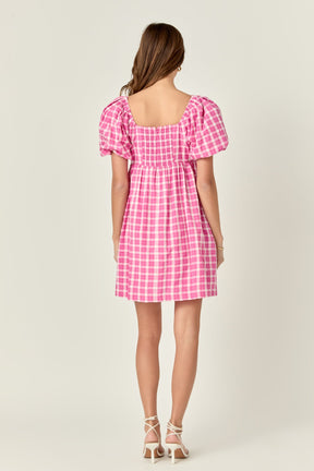 ENGLISH FACTORY - Gingham Linen Sweetheart Baby Doll Dress - DRESSES available at Objectrare
