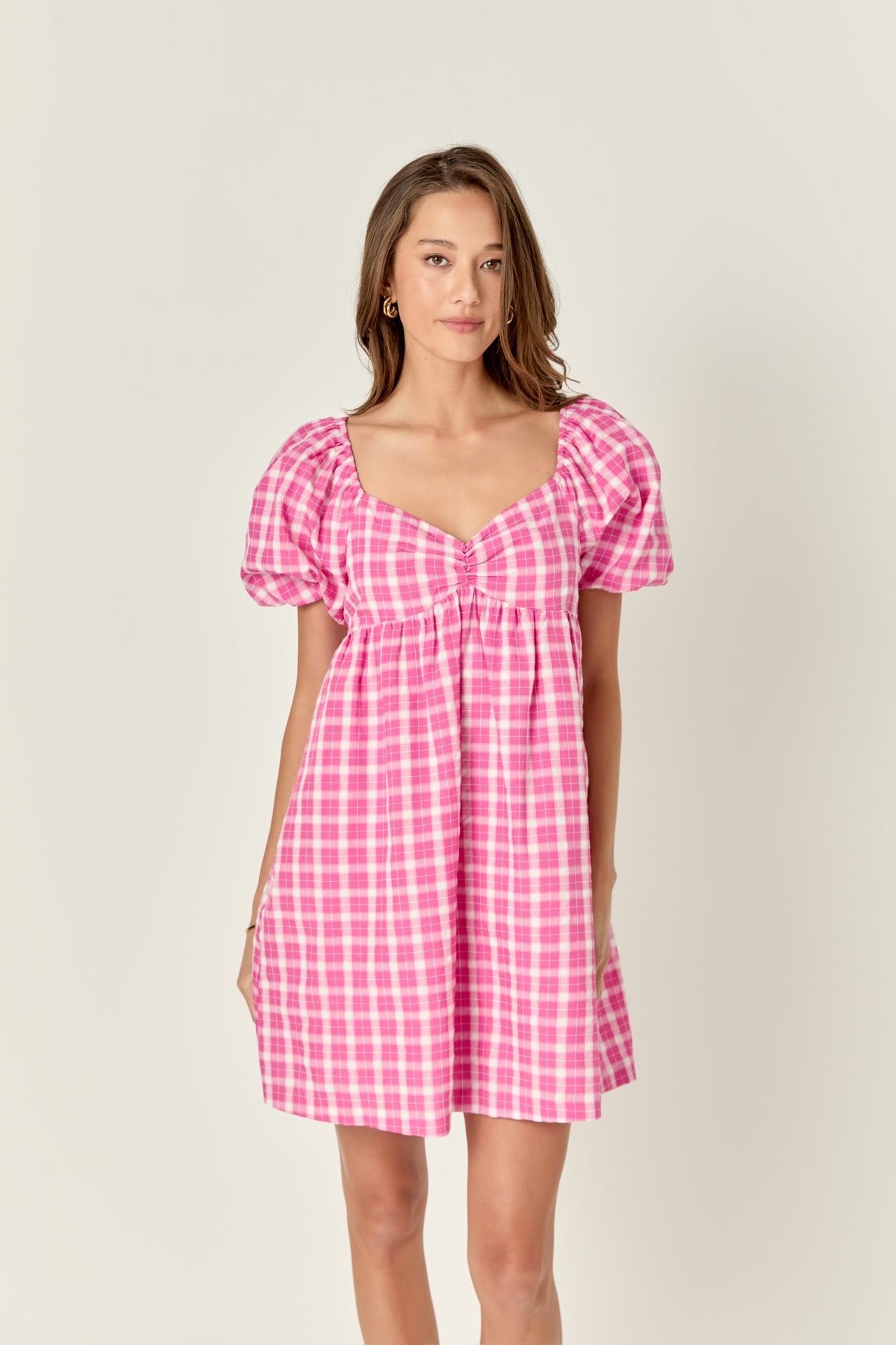 ENGLISH FACTORY - English Factory - Gingham Linen Sweetheart Baby Doll Dress - DRESSES available at Objectrare