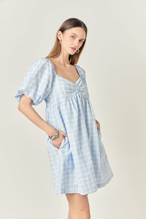 ENGLISH FACTORY - Gingham Linen Sweetheart Baby Doll Dress - DRESSES available at Objectrare