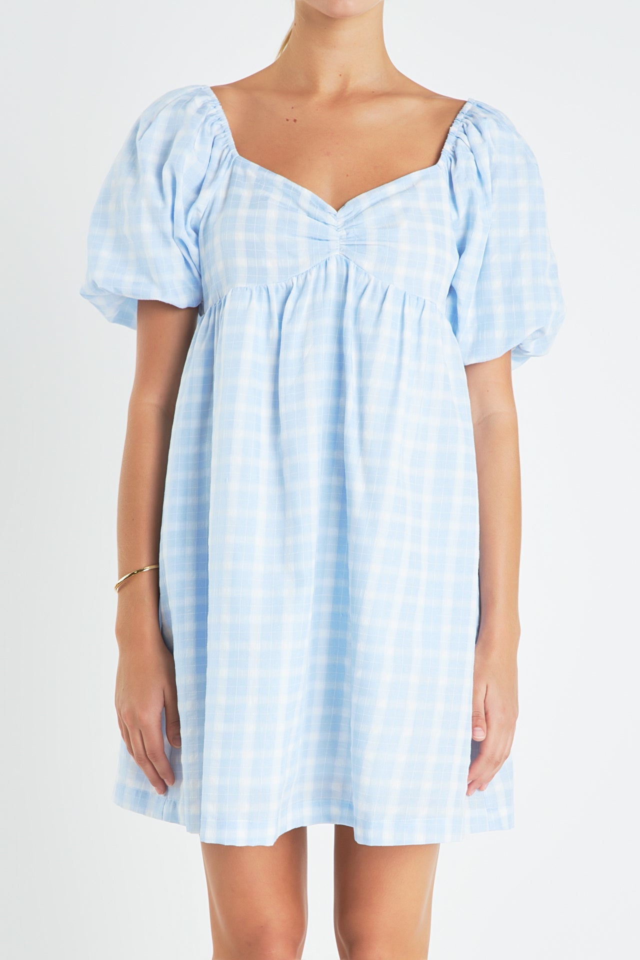 ENGLISH FACTORY - English Factory - Gingham Linen Sweetheart Baby Doll Dress - DRESSES available at Objectrare