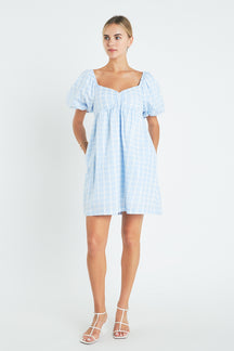 ENGLISH FACTORY - Gingham Linen Sweetheart Baby Doll - DRESSES available at Objectrare