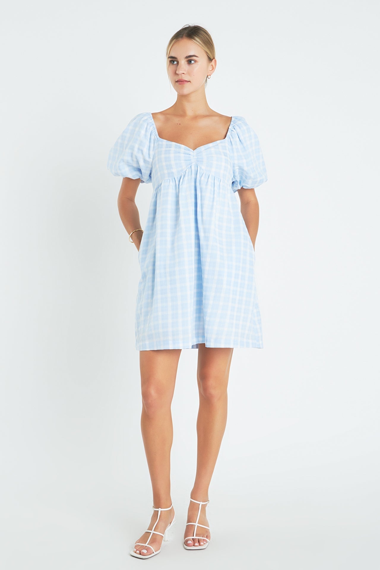 ENGLISH FACTORY - English Factory - Gingham Linen Sweetheart Baby Doll Dress - DRESSES available at Objectrare