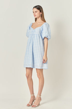 ENGLISH FACTORY - Gingham Linen Sweetheart Baby Doll Dress - DRESSES available at Objectrare