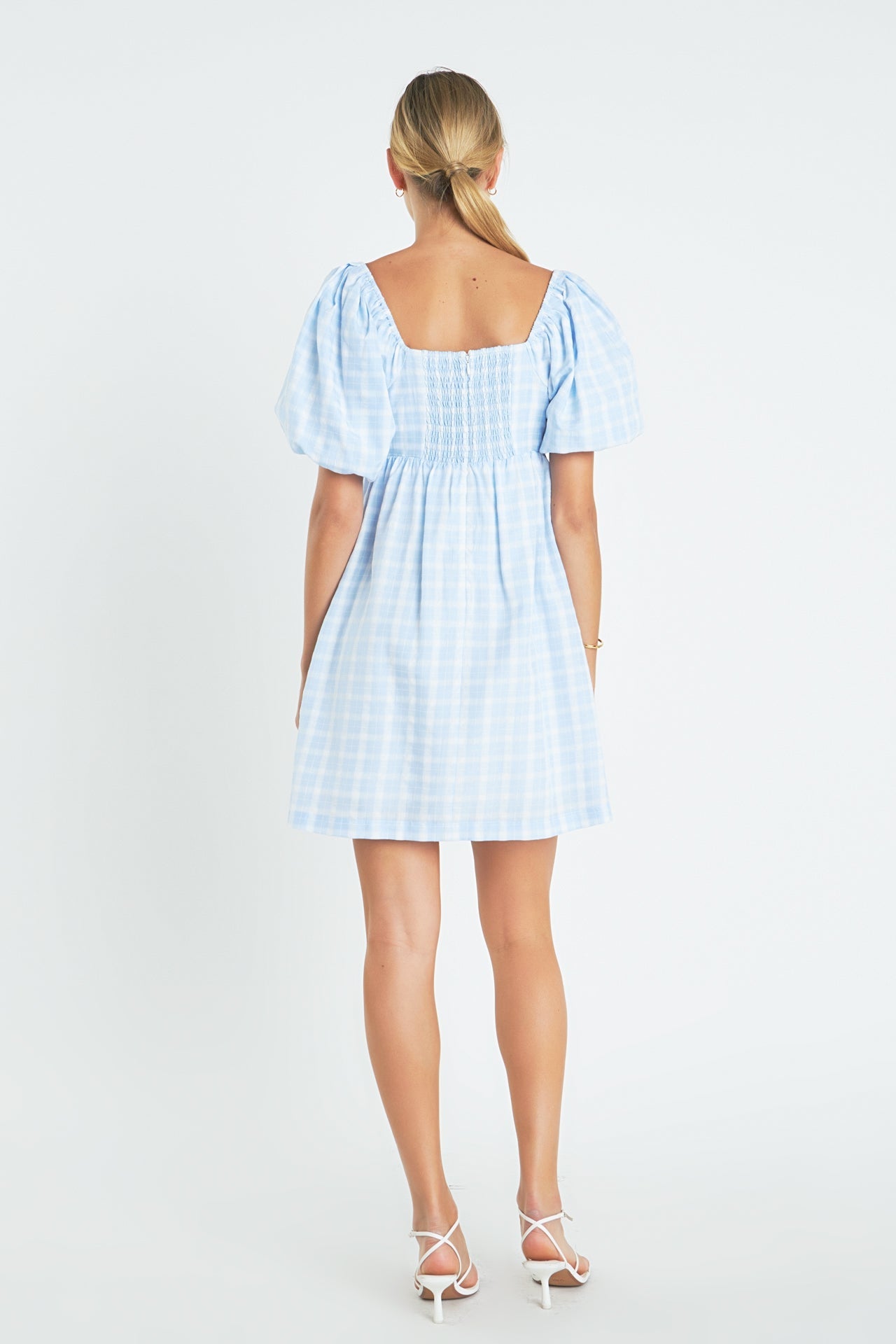 ENGLISH FACTORY - English Factory - Gingham Linen Sweetheart Baby Doll Dress - DRESSES available at Objectrare