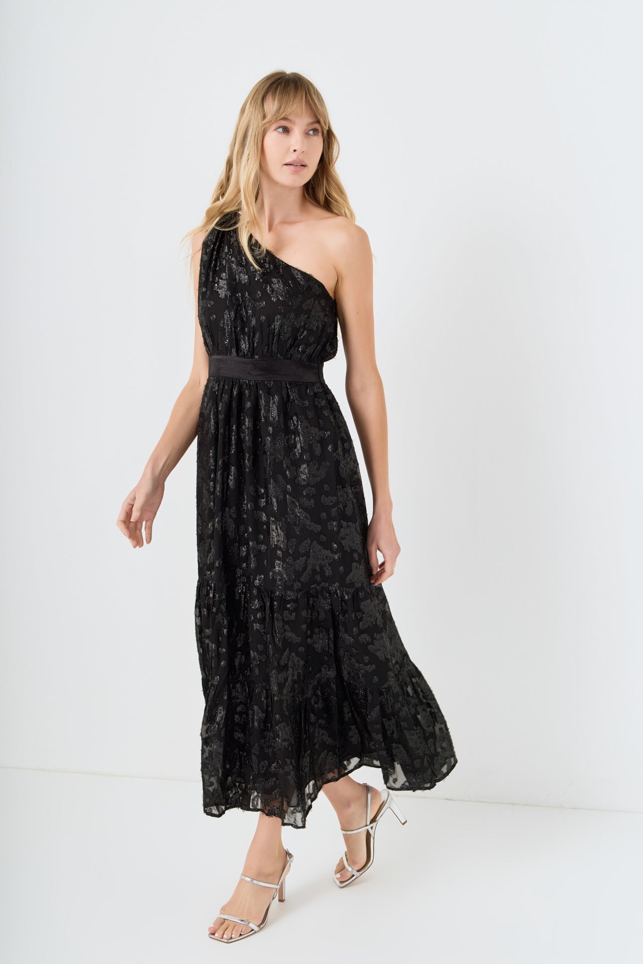 One Shoulder Chiffon Maxi Dress