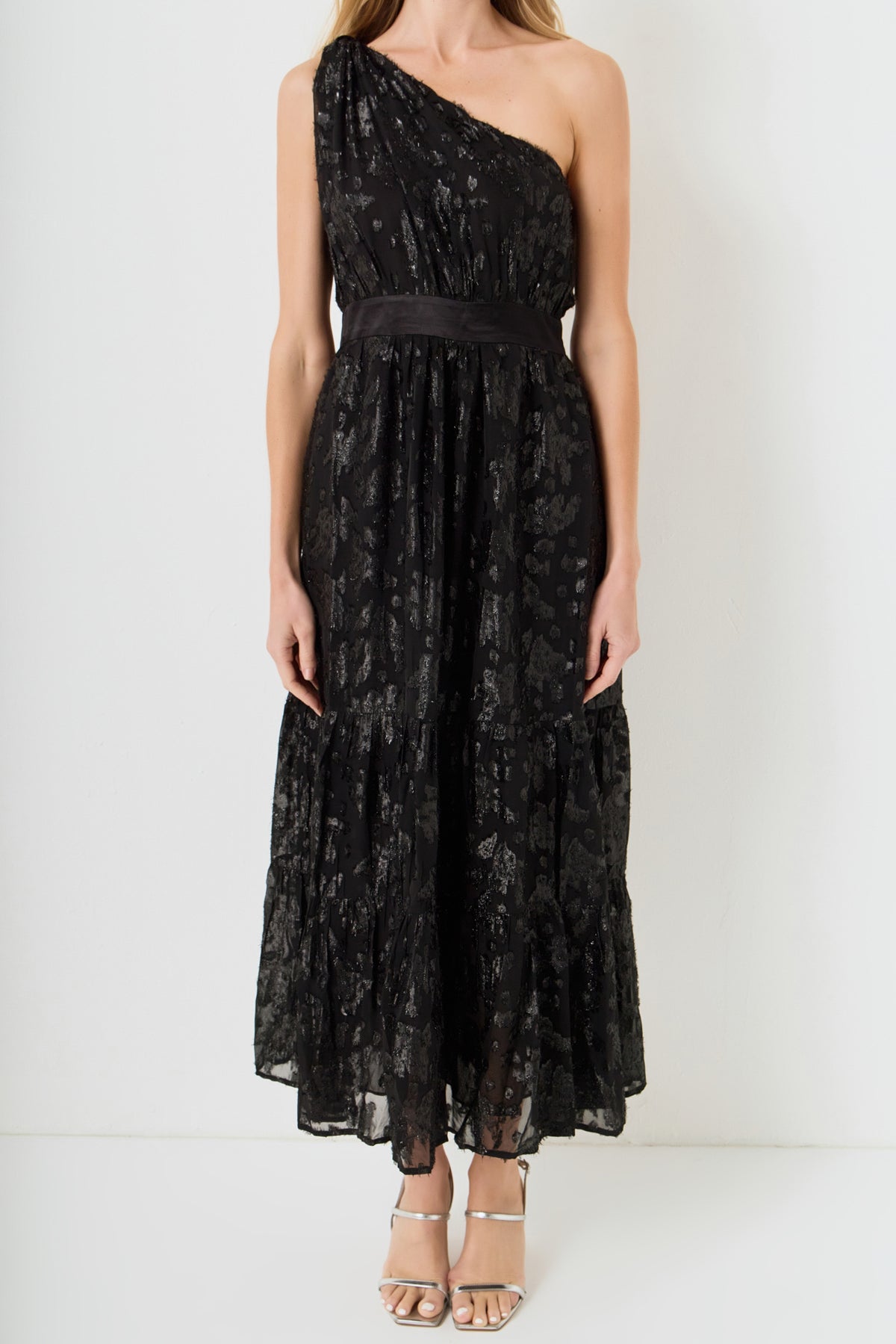 One Shoulder Chiffon Maxi Dress
