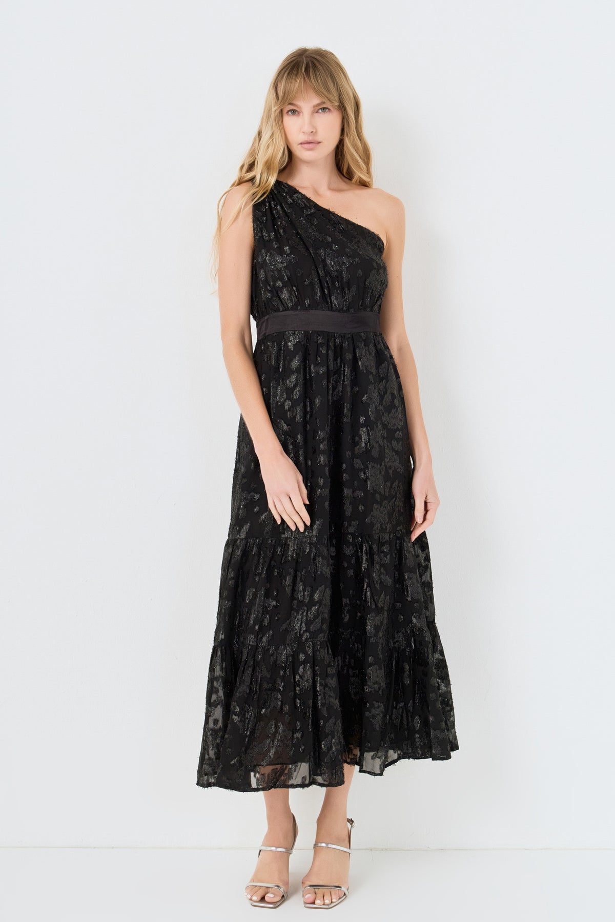 One Shoulder Chiffon Maxi Dress