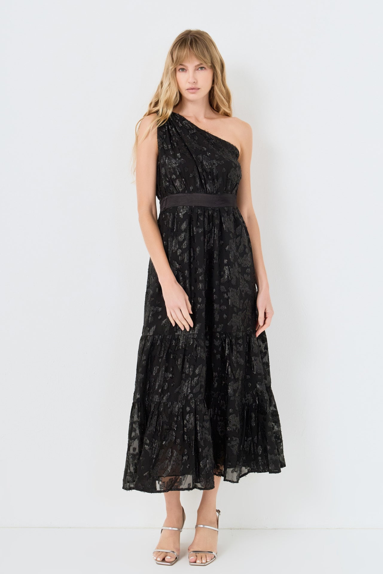 One Shoulder Chiffon Maxi Dress