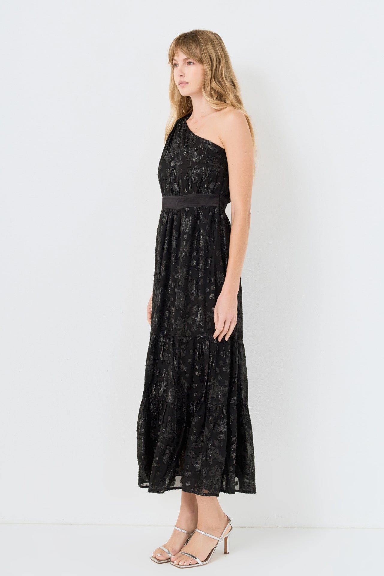 One Shoulder Chiffon Maxi Dress