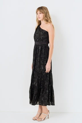 One Shoulder Chiffon Maxi Dress