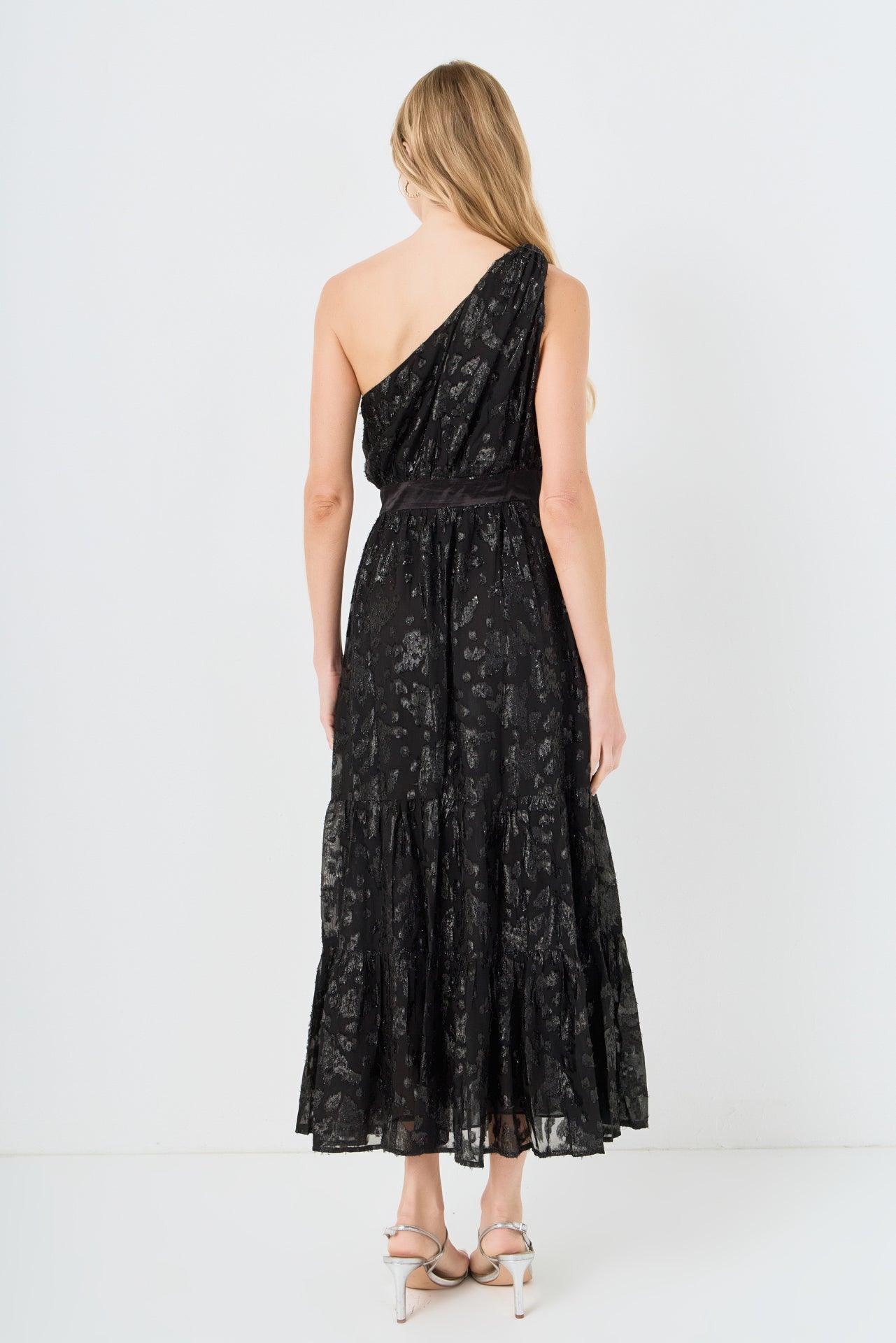 One Shoulder Chiffon Maxi Dress