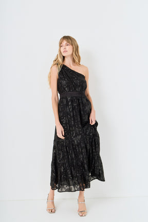 One Shoulder Chiffon Maxi Dress