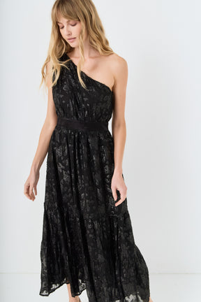 One Shoulder Chiffon Maxi Dress