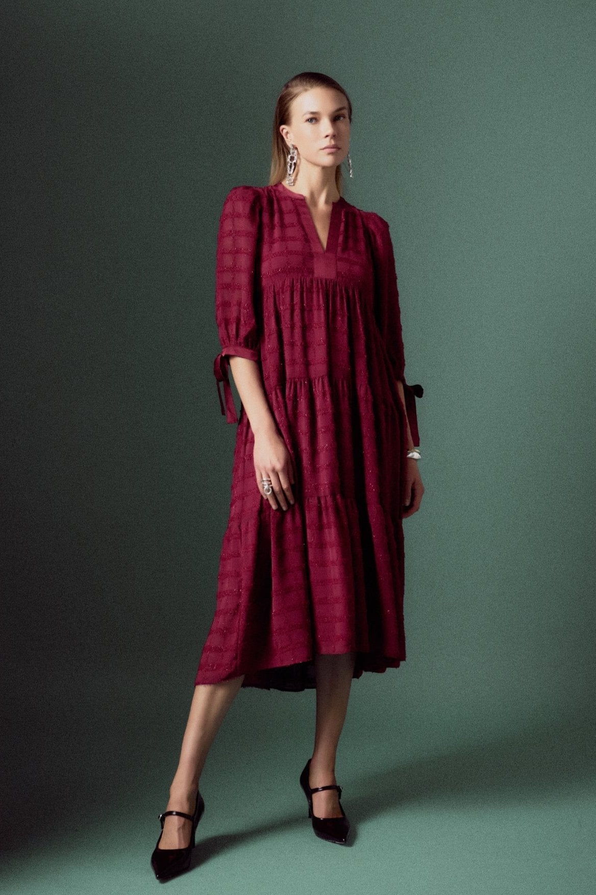 ENGLISH FACTORY - English Factory - Textured Gridded Chiffon Dress - DRESSES available at Objectrare