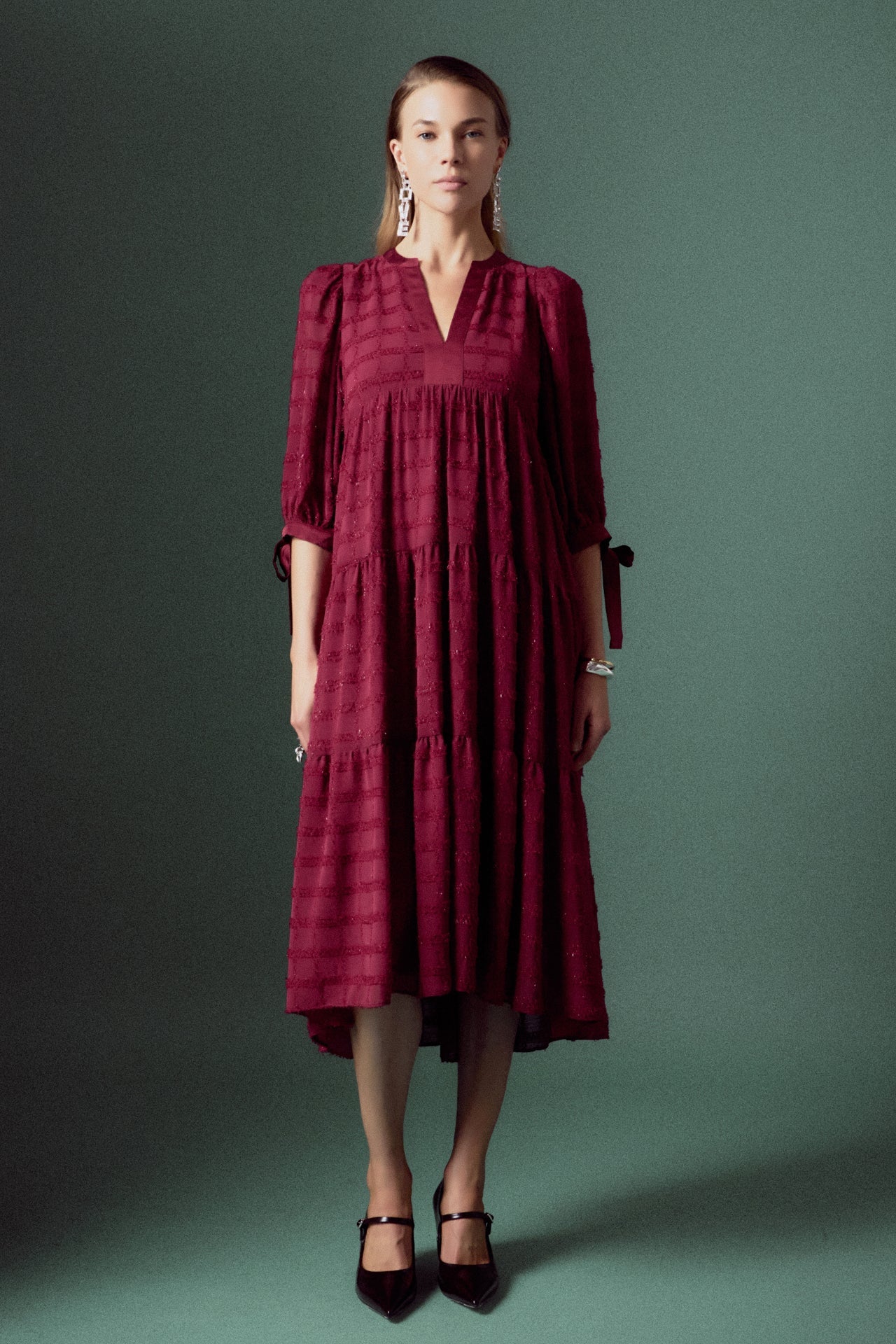 ENGLISH FACTORY - Textured Gridded Chiffon Dress - DRESSES available at Objectrare