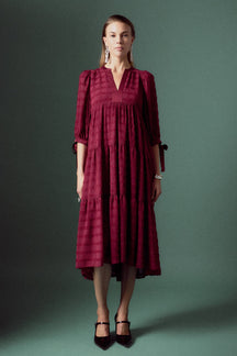 ENGLISH FACTORY - Textured Gridded Chiffon Dress - DRESSES available at Objectrare