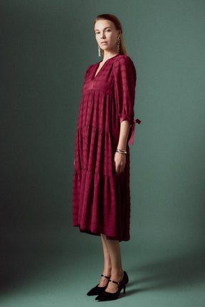 ENGLISH FACTORY - Textured Gridded Chiffon Dress - DRESSES available at Objectrare