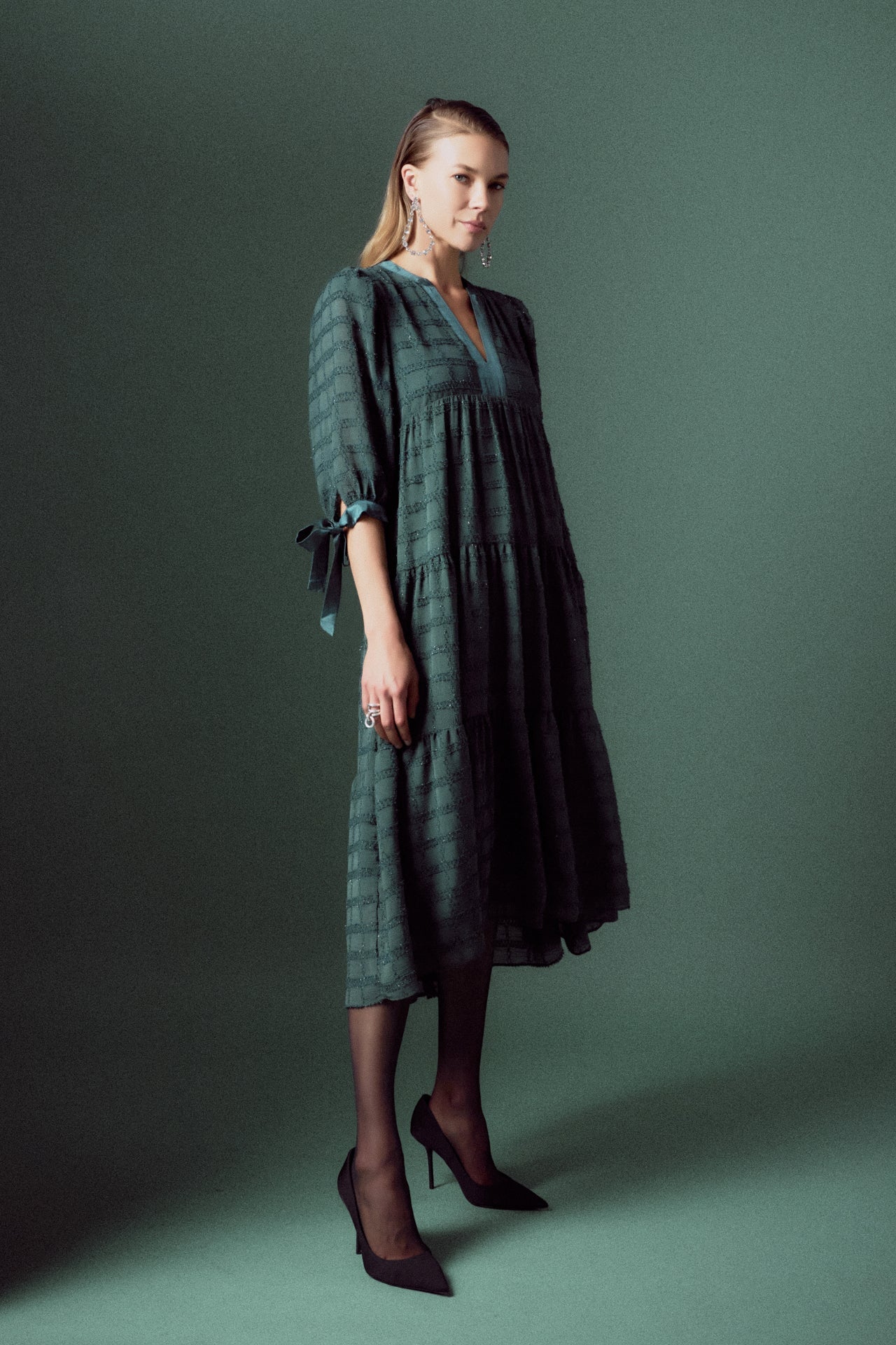 ENGLISH FACTORY - Textured Gridded Chiffon Dress - DRESSES available at Objectrare