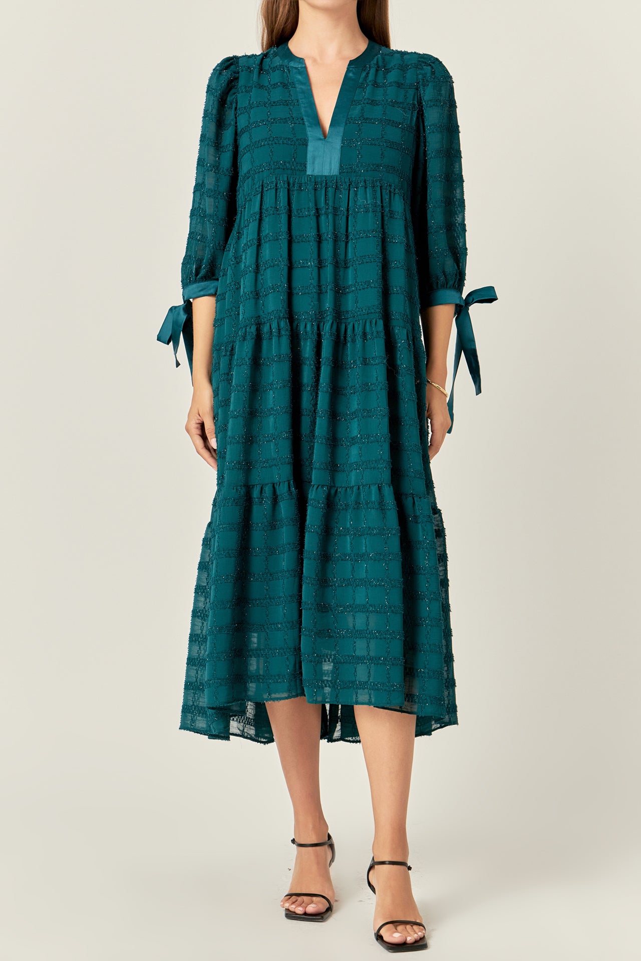 ENGLISH FACTORY - Textured Gridded Chiffon Dress - DRESSES available at Objectrare