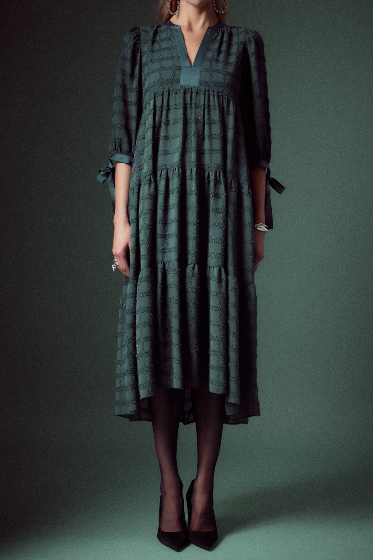 Textured Gridded Chiffon Dress
