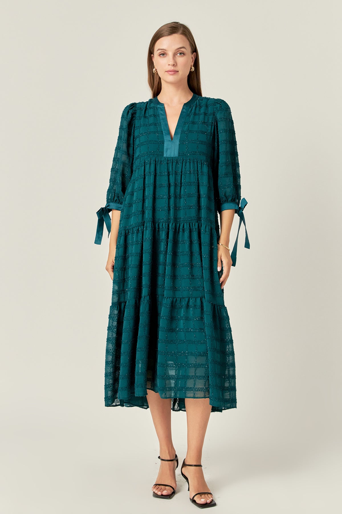 ENGLISH FACTORY - Textured Gridded Chiffon Dress - DRESSES available at Objectrare