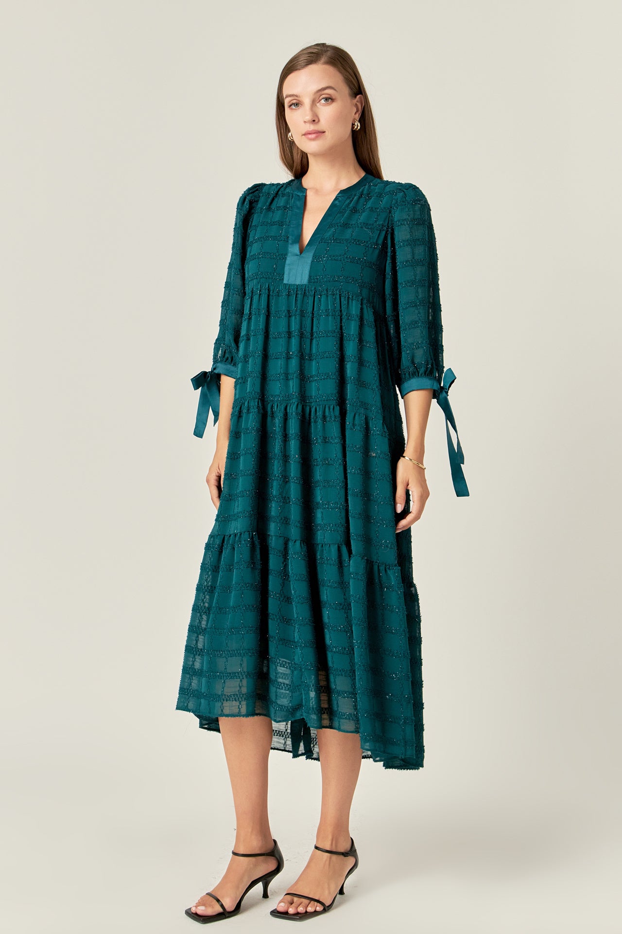 ENGLISH FACTORY - Textured Gridded Chiffon Dress - DRESSES available at Objectrare