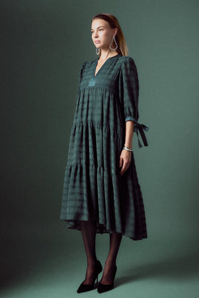 ENGLISH FACTORY - Textured Gridded Chiffon Dress - DRESSES available at Objectrare
