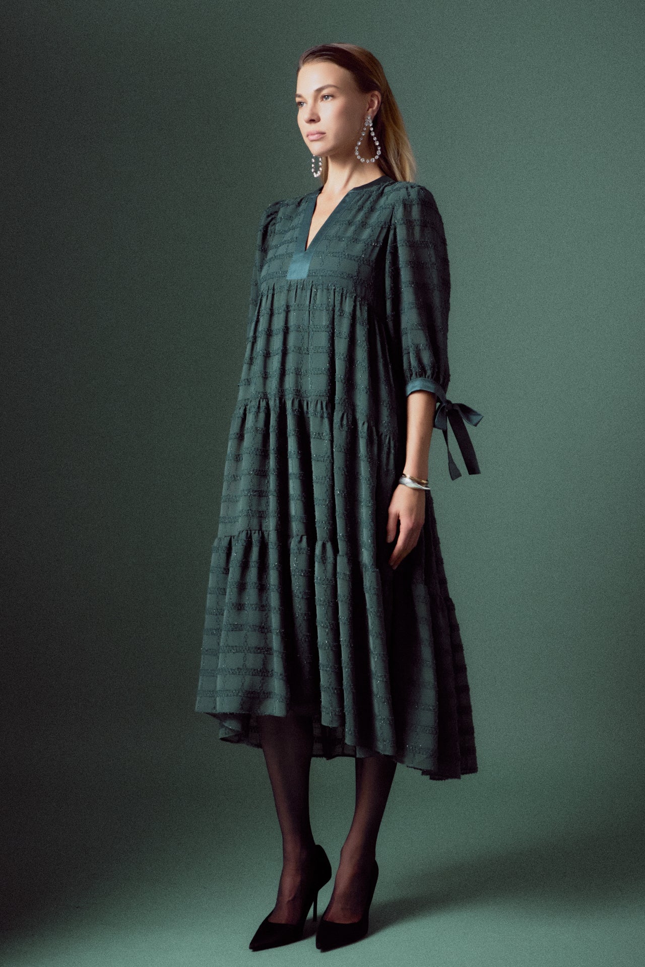 ENGLISH FACTORY - English Factory - Textured Gridded Chiffon Dress - DRESSES available at Objectrare