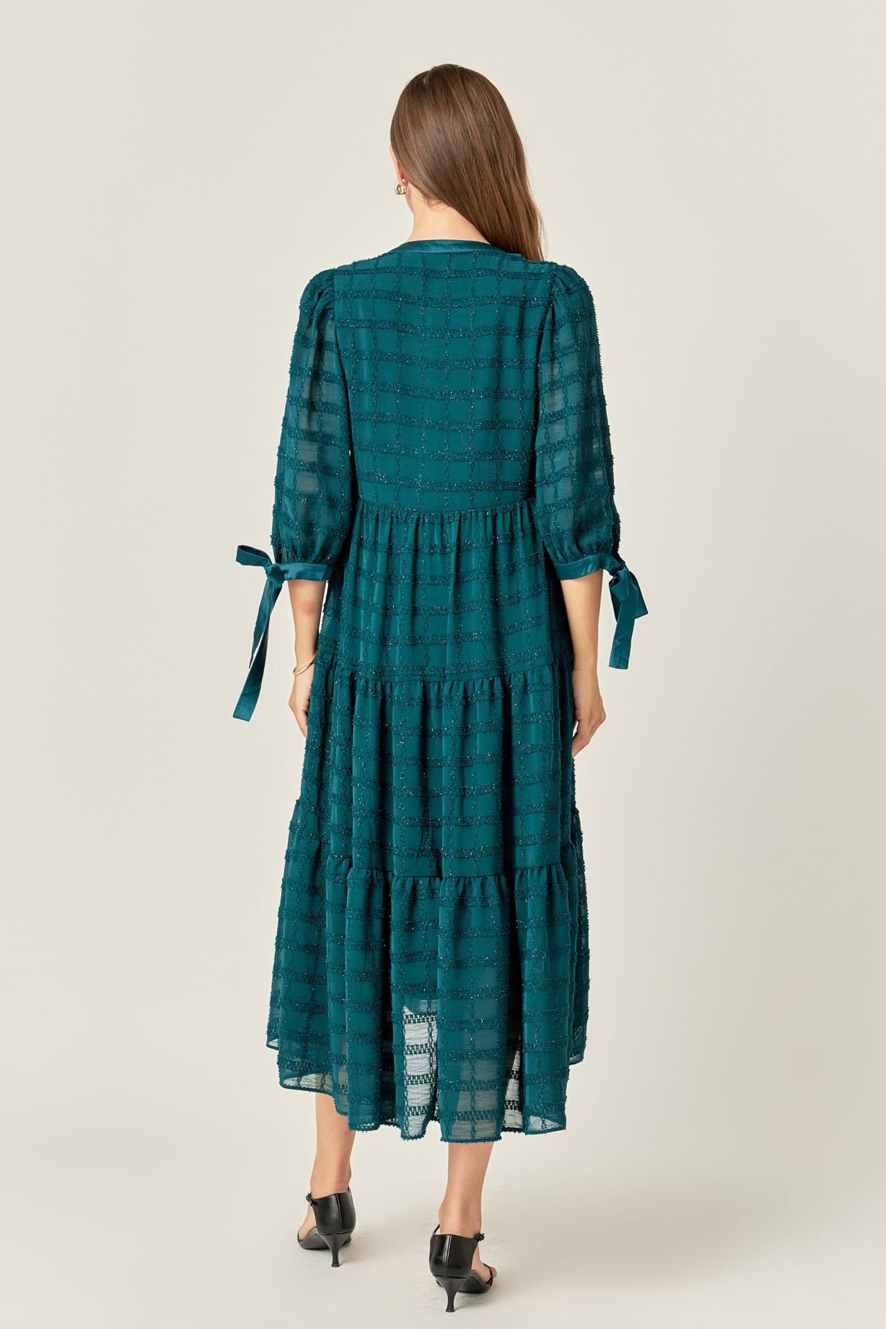 ENGLISH FACTORY - Textured Gridded Chiffon Dress - DRESSES available at Objectrare